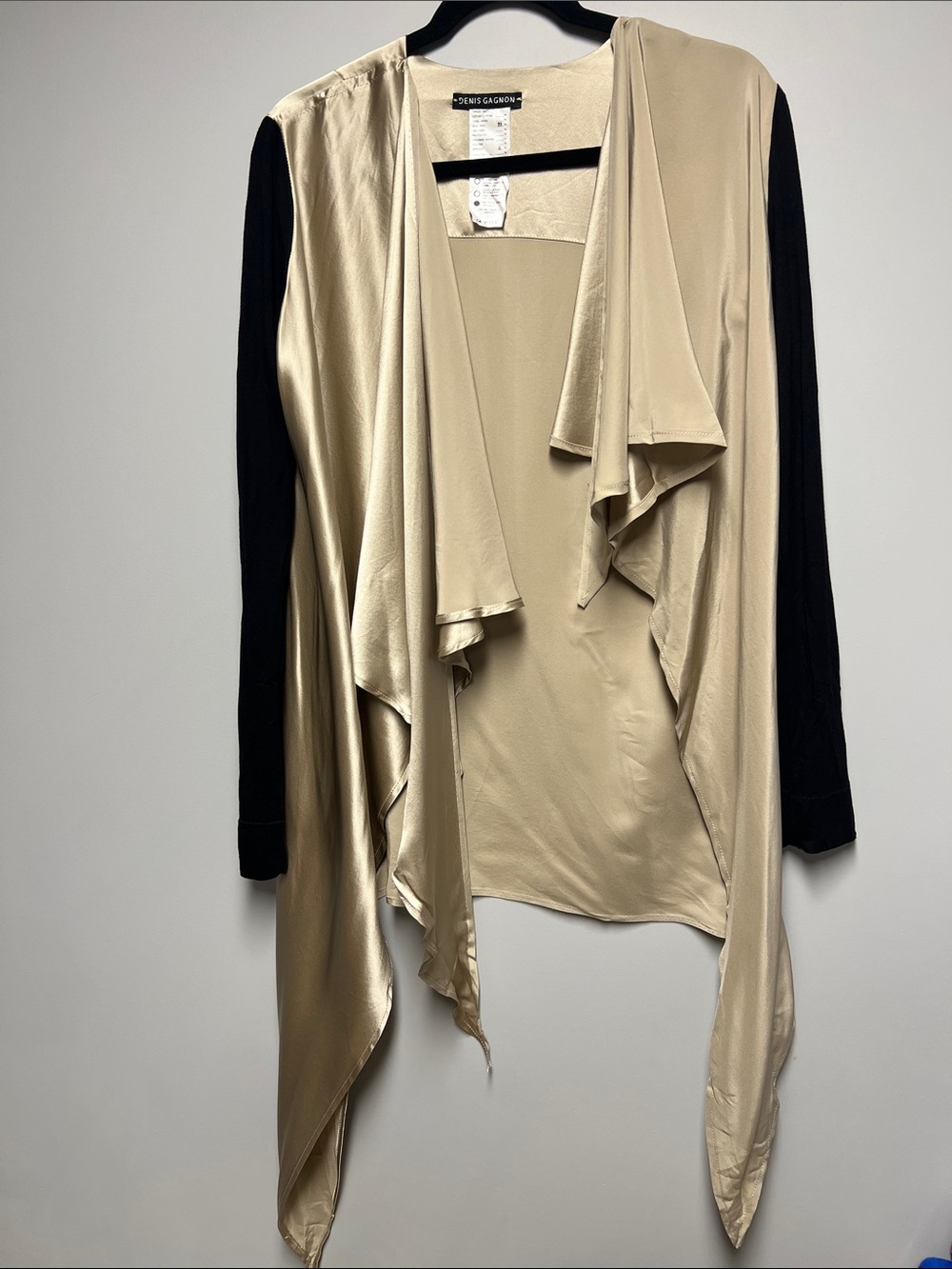 Two-Tone Open Front Cardigan - Beige and Black